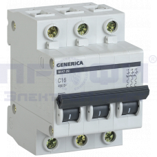 Авт. выкл. ВА47-29 3Р 16А 4,5кА х-ка С GENERICA